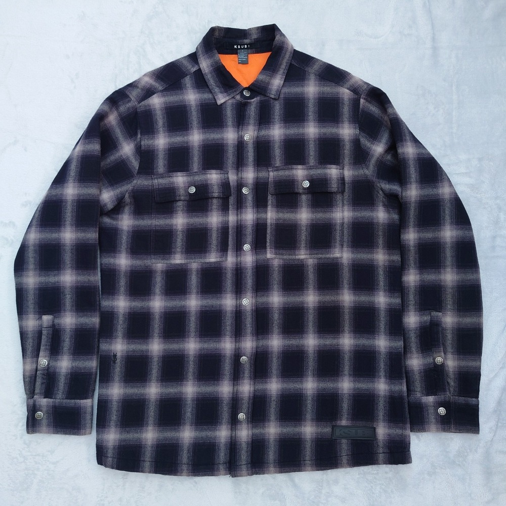 Ksubi Strata Jacket Mens Small Quilted Lined Check Grey Overshirt Shacket Snap